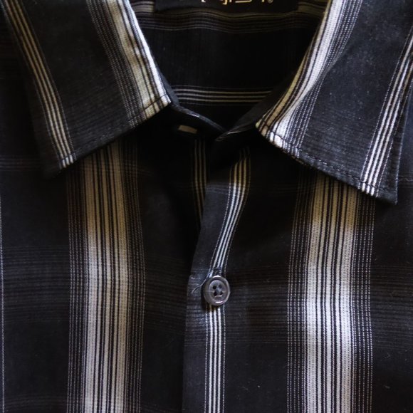 AXIST BRAND BLACK GRAY STRIPE PLAID BUTTON DOWN SHIRT (PRE-OWNED) LARGE - Picture 5 of 8